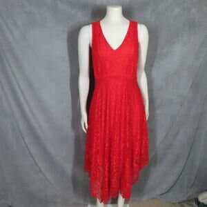 J Gee Red Lace Sleeveless V-neck Midi Handkerchief Dress Small